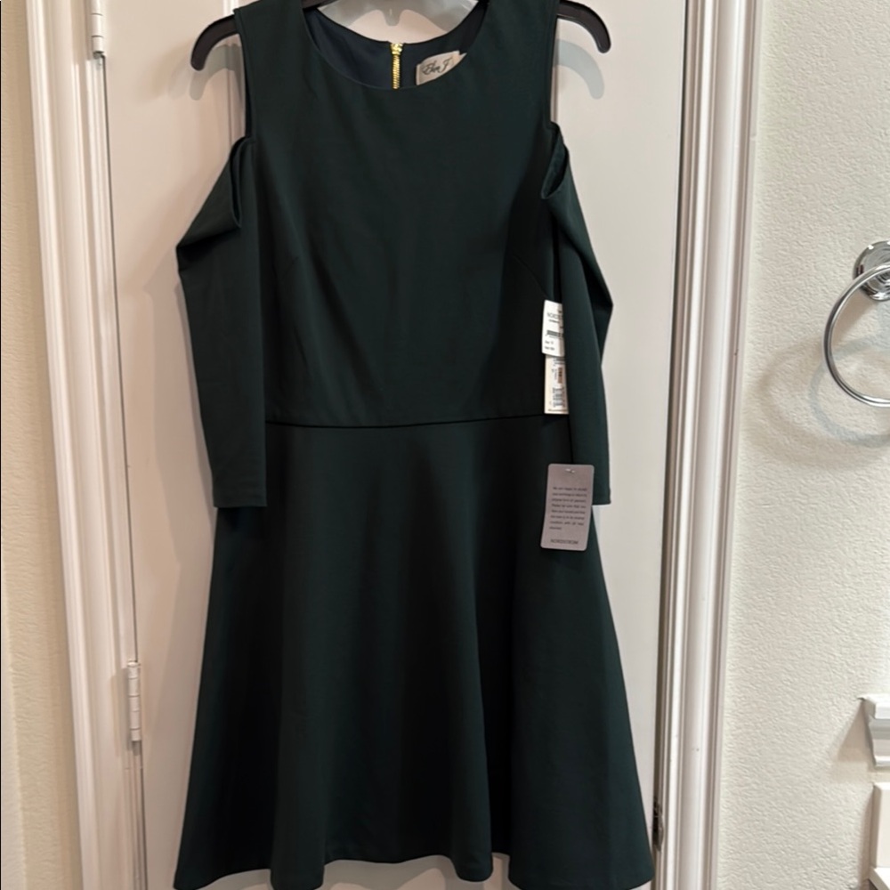 Eliza J Dark Green Cold Shoulder Dress